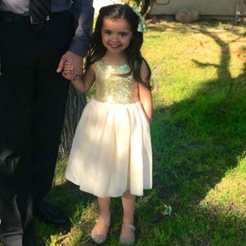 Cilucu Flower Girl Dress Baby Toddlers Sequin Dress Tutu Kids Party Dress Bridesmaid Wedding Gown Birthday Dress Gold/Off White 5T-6T