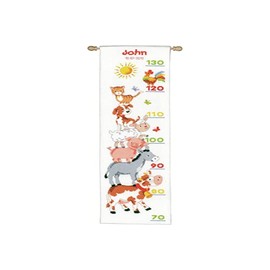 VERVACOKit Punto Croce Contato Animali da Fattoria Tabella di Crescita Decorativi per Pareti ca. 18 x 70 cm Set Fai da Te Creativo Adulti Ricamo Casa Decor Kit per Hobby Cross Stitch Embroidery