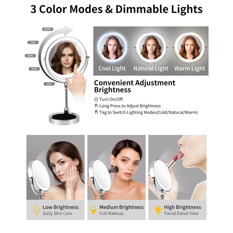 MILONT 9" Lighted Makeup Mirror,1X/10X Magnifying Vanity Mirror with Height