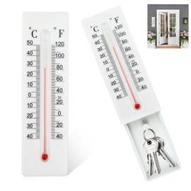 Dexspoeny 2pcs Hide a Keys, Security Keys Lock Boxes Thermometer Shaped Decorative Key Cabinet for Coins, Money, House Spare Keys Storage Compartment, Walled Mounted Key Secret Safe Outdoor Indoor