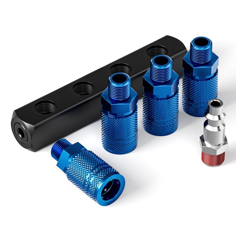 TAISHER 4-Way Straight Air Manifold 5 Ports Aluminum Industrial Pneumatic