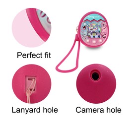 LeoTube Silicone Shell Cover, Lanyard and Screen Protector Film for Tamagotchi Pix Interactive Pet Machine with Camera, Compatible New Tamagotchi Pix Electronic Pet Accessory (Pink-Pink)