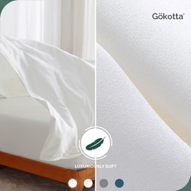 GOKOTTA King Size Bed Sheets 4 Piece Set, 100% Rayon Derived from Bamboo, 24" Extra Deep Pocket Fitted Sheets with Elastic Corner Straps, Bright White