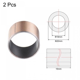 sourcing map Sleeve Bearing 18mm Bore 20mm OD 15mm Length Plain Bearings Wrapped Oilless Bushings 2pcs