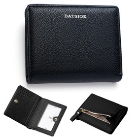 Sugeru Small Mini Short Women's Wallet Made of Soft PU Leather with Snap Closure | Women's Purse Many Compartments, Credit Card Holder, ID Window, Coin Compartment Zipper, Short Format, black, Small