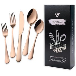 VANDBAO - Cubertería de cobre, juego de cubiertos de 20 piezas, utensilios coloridos de acero inoxidable, juego de vajilla para 4, incluye cuchillo/te