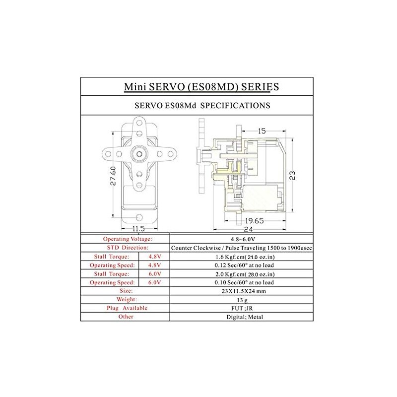 EMAX ES08MD II Digital Mini Servo with Metal Gear