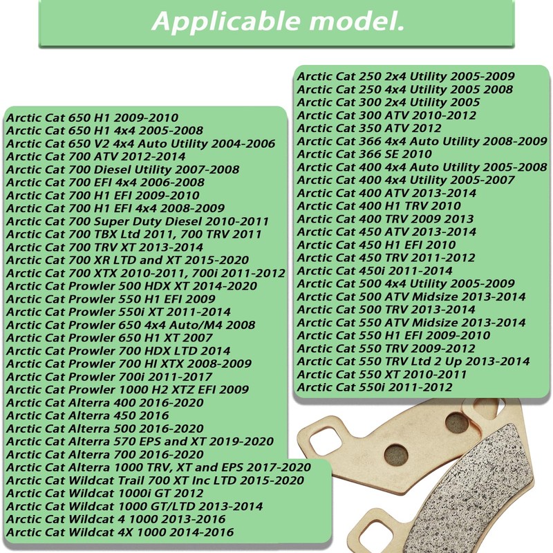 Sintered Brake Pads Front and Rear for Arctic Cat 1000