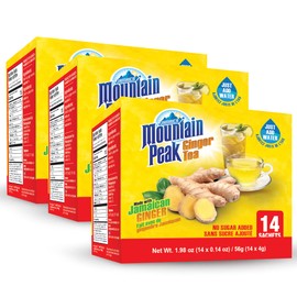 Jamaica Mountain Peak Original Ginger Tea, Unsweetened, 14 x 0.42 oz Sachets (Pack of 3) - Total 42 Sachets