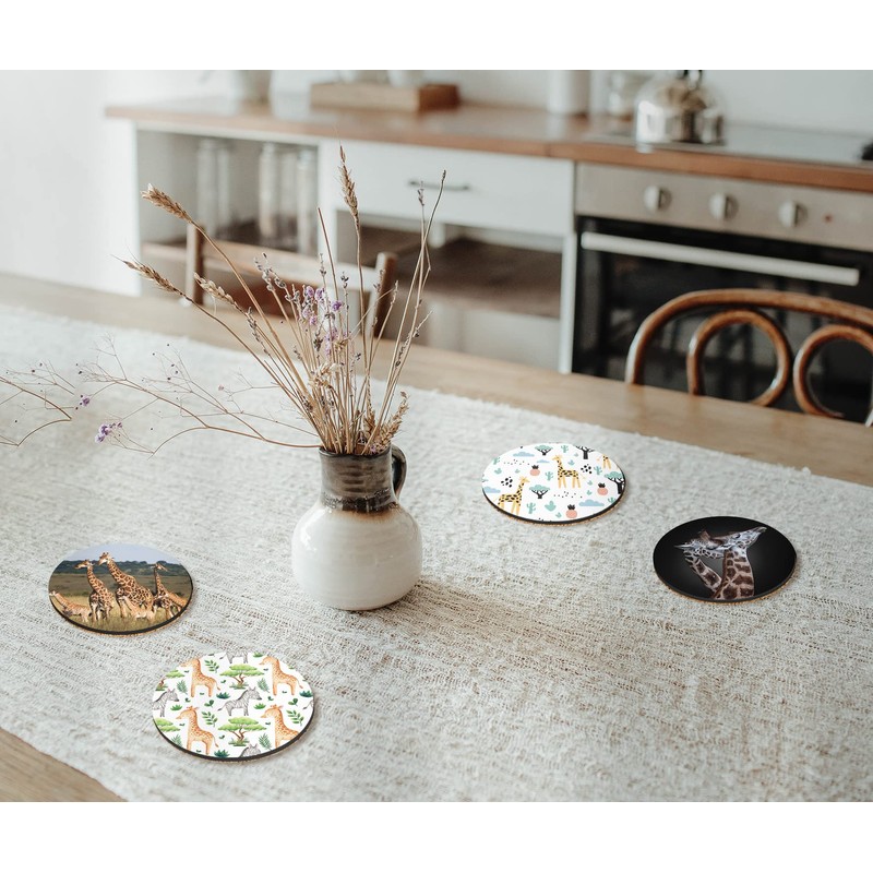 4 x Round Giraffe Coasters - Animals Wild Safari Set
