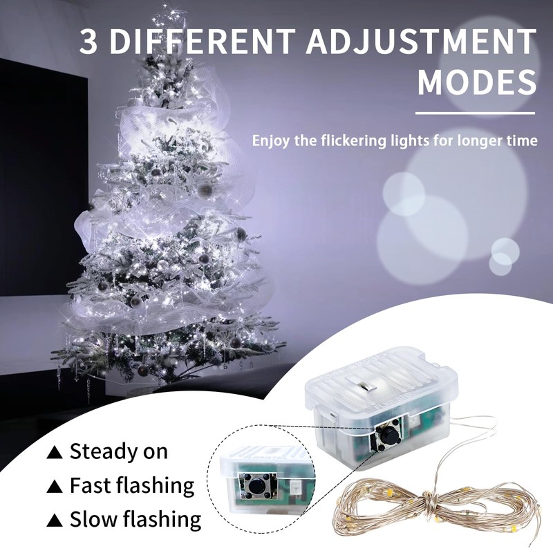 chzk 8 Pack White Fairy Lights 7Ft 20 LED Twinkle