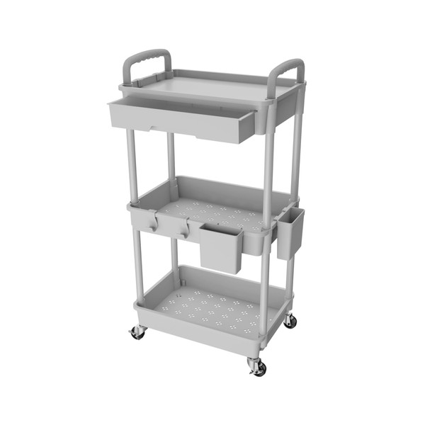 3 Tier Rolling Utility Cart with Drawer,REBECAT Utility Cart Made