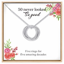Annamate 50th Birthday Gifts for Women, 925 Sterling Silver Infinity 5 Circle Five Decades Necklace, Mom Gifts, Mothers Day Jewelry Birthday Gift 50th Birthday Gift Ideas