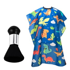 Kaslaider Kids Hair Cutting Cape, Waterproof Children Salon Cape Apron, Adjustable Neckline Hair Cutting Cover, Cartoon Dinosaur Hairdresser Cape with Neck Duster Brush for Boys Girls