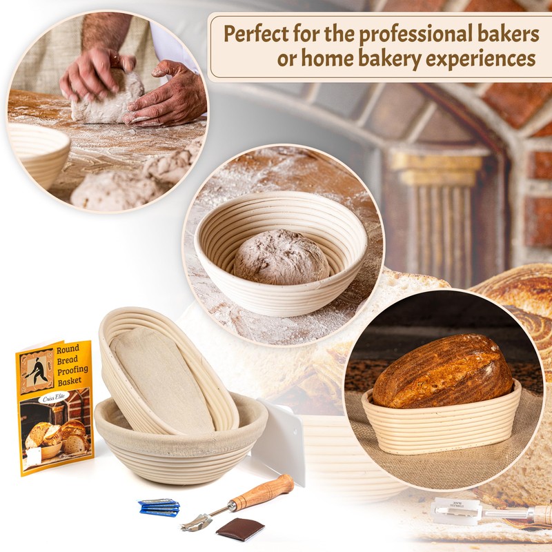 Banneton Bread Proofing Basket Set – 9” Round & 10”