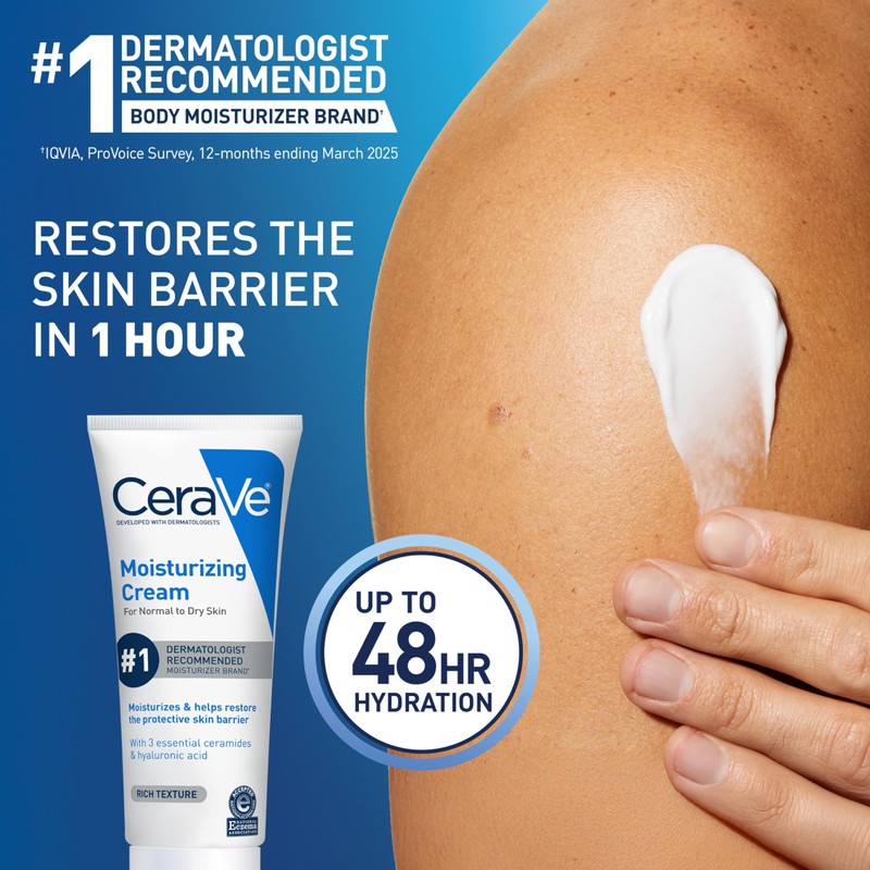 CeraVe Moisturizing Cream, Face Body Moisturizer, Normal to Dry Skin,