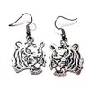 Dark Silver Colored Roaring Tiger Flat Pendant Earrings on Hypoallergenic