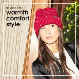 Nicole Miller Women Rhinestone Winter Beanie Hats Soft & Warm Gloves Set, Sangria