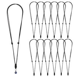 Tweruna 12 PCS Vintage Black Necklace Cord, Adjustable Black Rope Necklace for Men, Double Knotted Craft PU Leather Necklaces Rope Cord with Metal Ring for Hanging Pendants