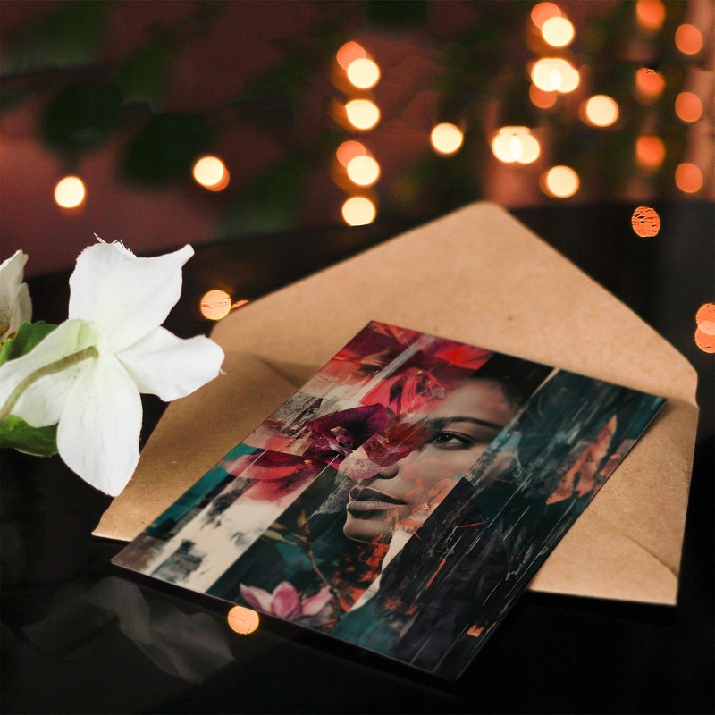 Artery8 Greeting Card Fragments Woman Floral Portrait Modern Abstract For