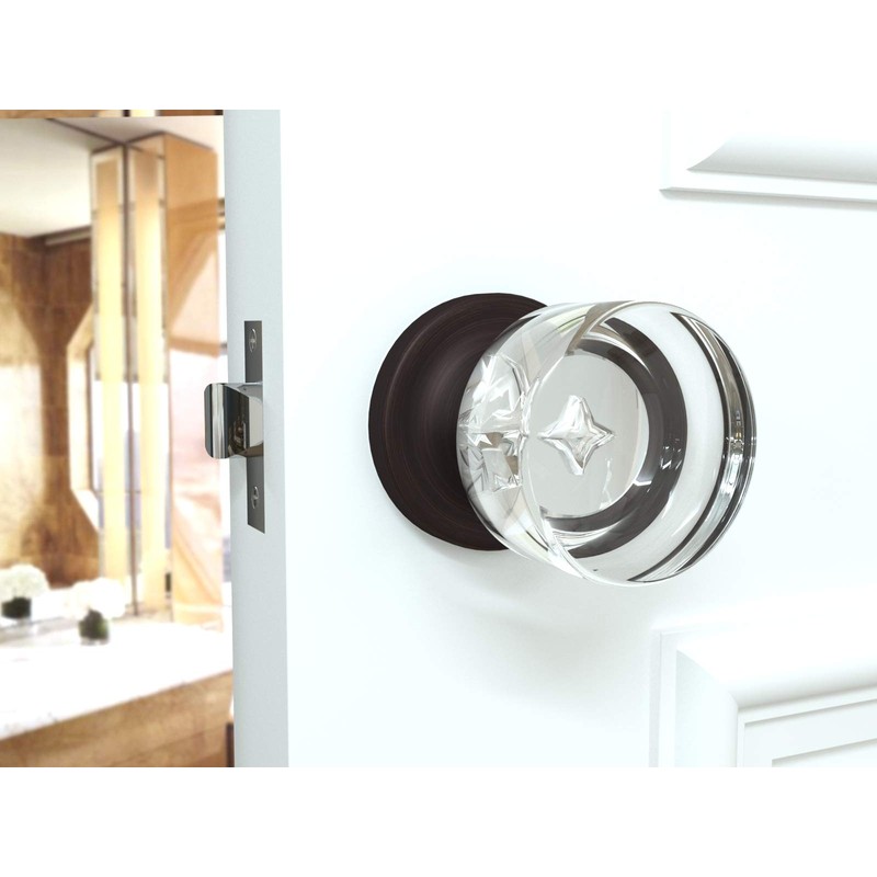 Privacy Round Crystal Door Knobs Venetian Bronze Round Rosette