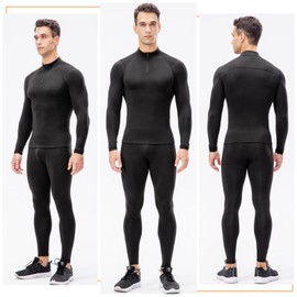 Sillictor Thermal Tops for Men Long Sleeve 1/4 Fleece Lined UPF 50+ Ski Cycling Running Base Layer Mens Compression Tops Moisture Wicking Football Training Golf Hiking Sports T Shirts,1517 Black 2XL