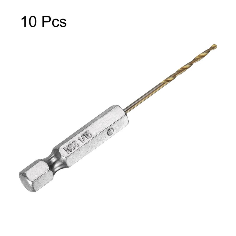 sourcing map 10pcs 1/4" Hex Shank Drill Bit 1/16" Gold