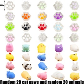 AYNKH 40 Stück Mini Mochi Squishy Set, Squishies Kawaii Soft Silikon Toy, Dinosaurier, Frucht, Tier, Extrusion, Spaß, Dekomprimieren, Spielzeug, Geburtstagsgeschenk, Jungen, Mädchen