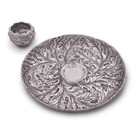 Arthur Court Designs Metal Chip and Dip Platter in Artichoke Pattern Sand Casted in Aluminum with Artisan Quality Hand Polished Designer Tarnish-Free 14.5 inch Diameter