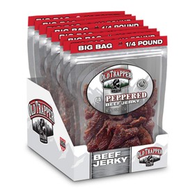 Old Trapper Peppered Beef Jerky | Traditional Style Real Wood Smoked Beef Jerky | Healthy Snacks Made from 100% Top Round Steaks | 4 Ounce (Pack of 8)