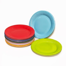 Lomyundar 100 Count 7-Inch Paper Plates, Heavy-Duty Disposable Soak Proof Plates, 10 Assorted Macaron Colors, Bulk for Parties, Weddings, Birthdays & All Occasions