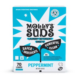 Molly’s Suds Laundry Detergent Sheets | Gentle on Sensitive Skin, Powerful Bio-Based Enzymes, Stain-Fighting | Liquidless & Plastic-Free Packaging | 70 Loads (Peppermint)
