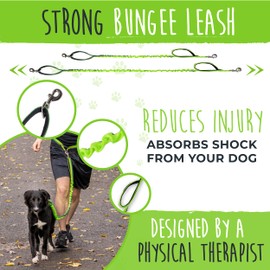 Mighty Paw Hands Free Dog Leash | Bungee Waist Leash for Dog Walking. Pet Running Hands Free Tether for Large, Medium & Small Breeds. Pet Waist Belt (36" - 48") Up to 150 lbs - Green