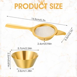 2.2" Gold Matcha Strainer, 30 Fine Mesh Matcha Sifter with Handle and Base, Stainless Steel Small Tea Strainer Fine Mesh, Small Metal Matchas Strainers for Loose Tea Coffee Cocktail