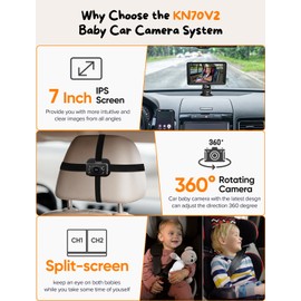 Baby Car Camera for 2 Kids - 7 Inch HD1080P Split Screen Baby Monitor with Dual Backseat Camera 150° Wide View & 360° Rotatable, Night Vision Easy Install, Rear-Facing Baby Car Mirror