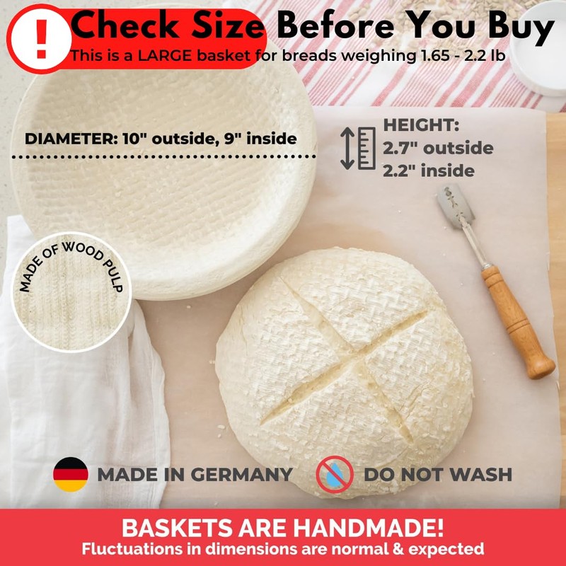 Bulka Large Round 9" 1kg Waffle Banneton Bread Proofing Basket