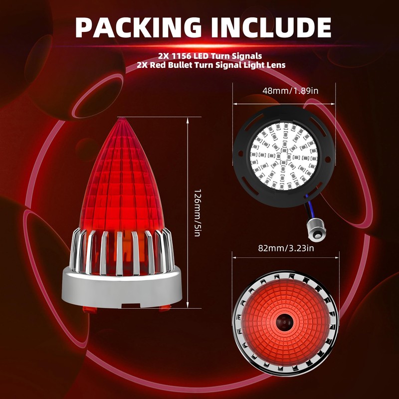 FATECIM 3 1/4" 1156 LED Rear Turn Signal Red Light