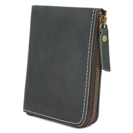 YuHaru Men's Wallet, Genuine Leather, L-Shaped Zipper, Cowhide Leather, green