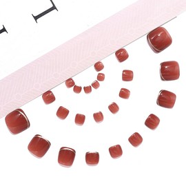 Handcess False Toenails Red Press on Toe Nail Glossy Fake Toe Nails Full Cover Acrylic Toe Nail Art Tips for Women Girls 24Pcs