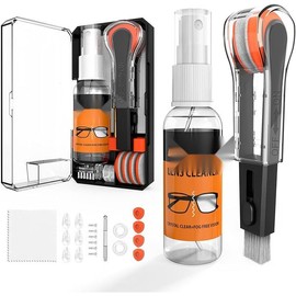 Glasses Cleaner,8 in 1 Glasses Cleaning Kit with 24H Anti Fog Eyeglass Cleaner Spray| Portable Glasses Cleaner Tool|Eye Glass Clean Cloths, Glasses Anti Slip with Soft Eyeglass Nose Pads & Ear Grip - Color: Black