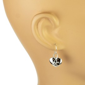 925 Solid Sterling Silver Tiny Dangling Fleur de Lis Heart Stud Earrings, Mini French Dangle Flower Lily