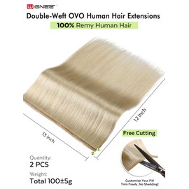 WIGNEE New Double Layered PU OVO Hair Extensions Blonde Ombre Straight Human Hair weft with beads 100% Real Human Hair Extensions 12 Inch Seamless Micro Beads Human Hair Extensions Glueless (613)