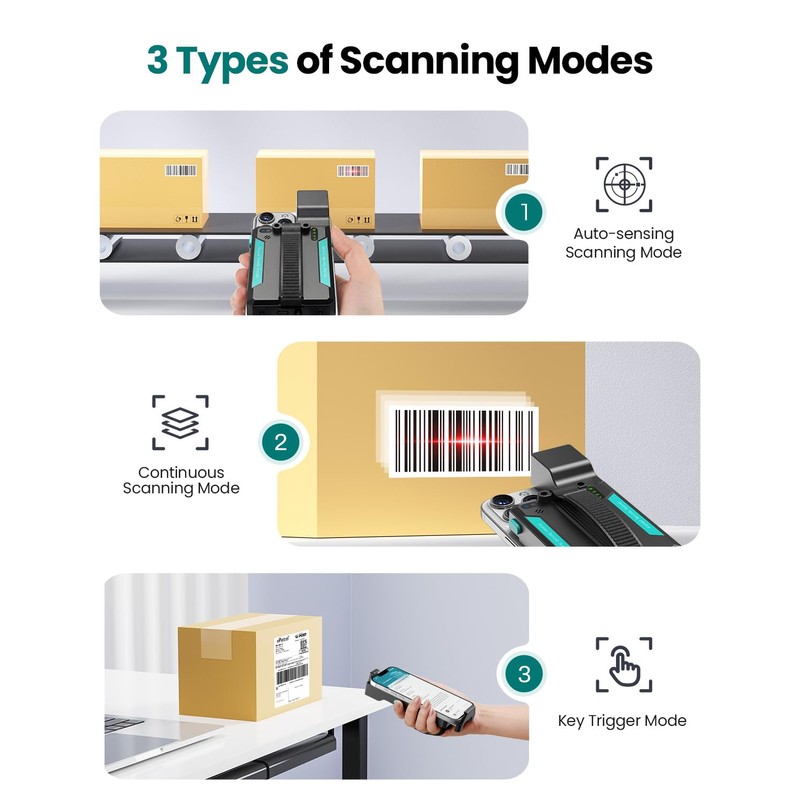 Anyeast Bluetooth Barcode Scanner 2D QR 1D Wireless Back Clip