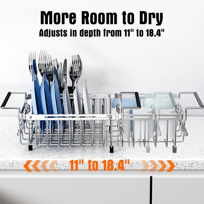 Dolreiik Expandable Dish Drying Rack in Sink,Stainless Steel Over The