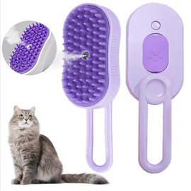 Pet Steam Groomer Brush, 3 in 1 Steam Cat Steam Brush for Shedding & Grooming, Multifunctional Hair Removal Comb for Cats Dogs (Purple)