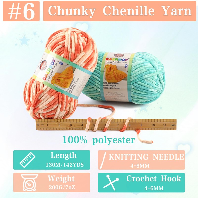 Chunky Chenille Yarn for Crocheting #6 Super Bulky Blanket Yarn