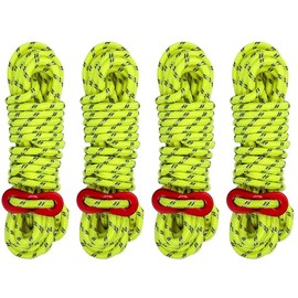 Tiardey 4pcs 4MM 13 FT Nylon Cord,Tent Rope with Ultra-Light Aluminum Alloy Ceiling Rope Adjuster Fits Camping Hiking Backpacking - Fluorescent Green