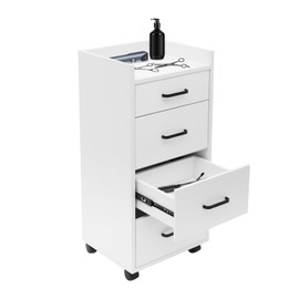 Salon Trolley Cart, Rolling Hair Cart with Hair Dryer Holder and 4 Drawers,Movable Makeup Organizer Stations Cabinet for Barbershops,Home(White)