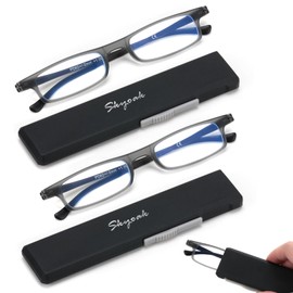 2 Pack Ultra thin Lightweight Folding Reading Glasses Women Men TR90 Blue Light Blocking Anti UV/Eyestrain Foldable Compact Computer Readers Portable Unique Stretchable Slim Flat case Gunmetal, +1.0