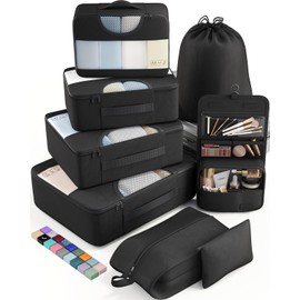 Veken Veken 8 Set Packing Cubes for Travel, Suitcase Essentials Organizer Bags Set for Luggage, Road Trip Travel Accessories in 4 Sizes (Extra Large, Large, Medium, Small), Black